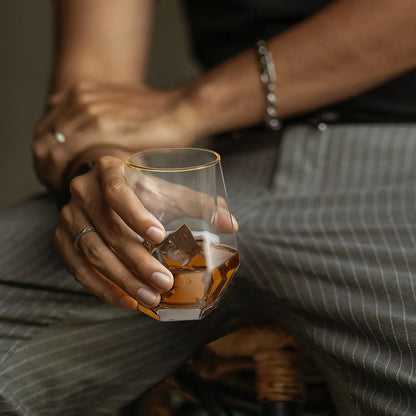 Pourfect Gold-Rimmed Diamond-Shaped Whiskey Glasses Set of 2